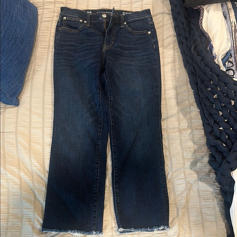 J. Crew Blue Ankle Cropped Jeans with Frayed Hem